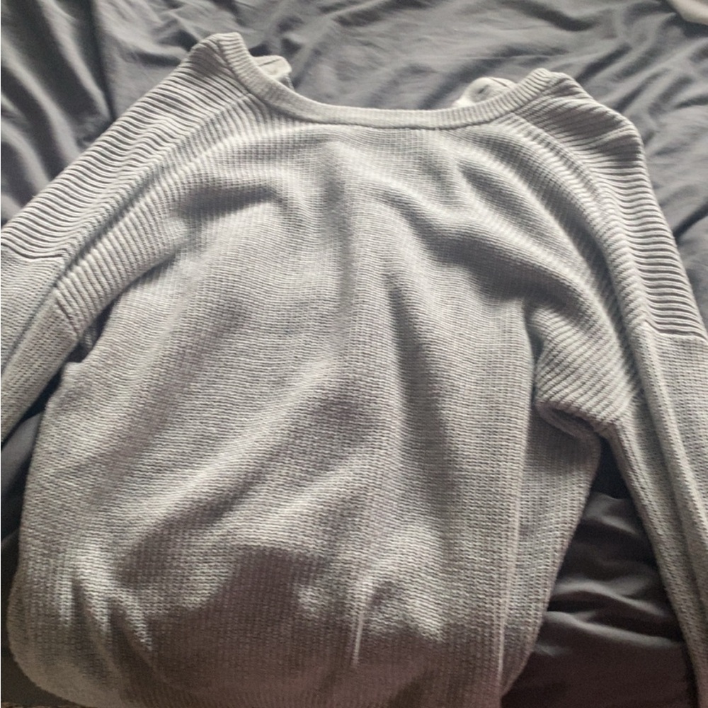 LOFT Light Gray Ribbed Cardigan - Picture 2 of 3